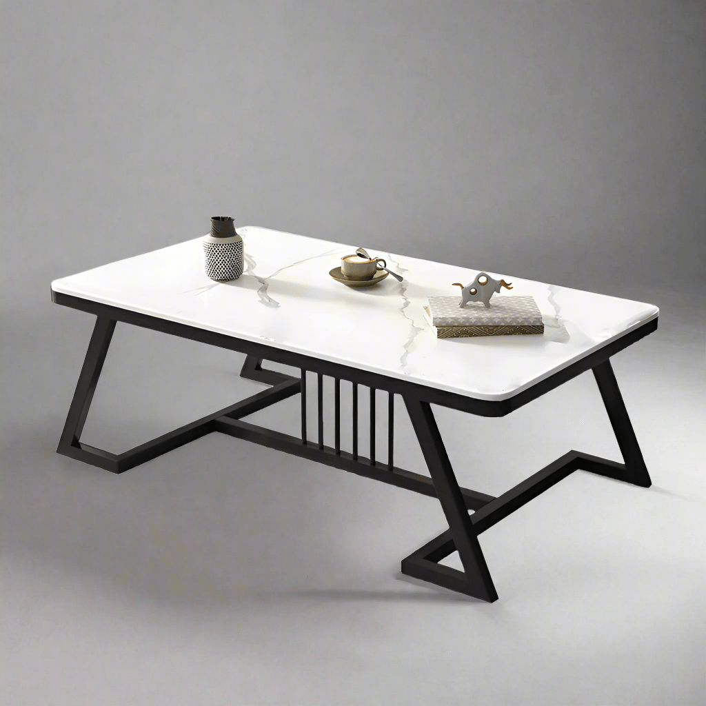 Wooden Twist Klyvorn Stylish Rectangular Coffee Table with Marble-Like Finish Modern & Elegant for Living Room Decor - Wooden