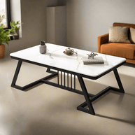 Wooden Twist Klyvorn Stylish Rectangular Coffee Table with Marble-Like Finish Modern & Elegant for Living Room Decor - Wooden