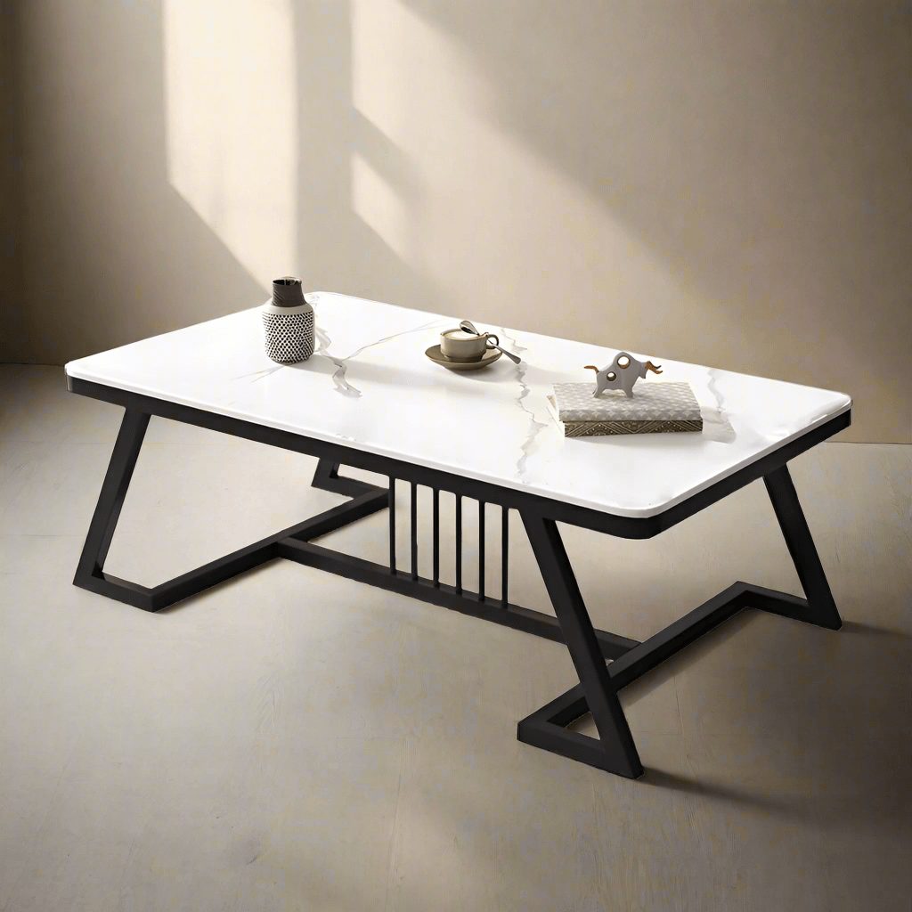 Wooden Twist Klyvorn Stylish Rectangular Coffee Table with Marble-Like Finish Modern & Elegant for Living Room Decor - Wooden