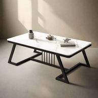 Wooden Twist Klyvorn Stylish Rectangular Coffee Table with Marble-Like Finish Modern & Elegant for Living Room Decor - Wooden