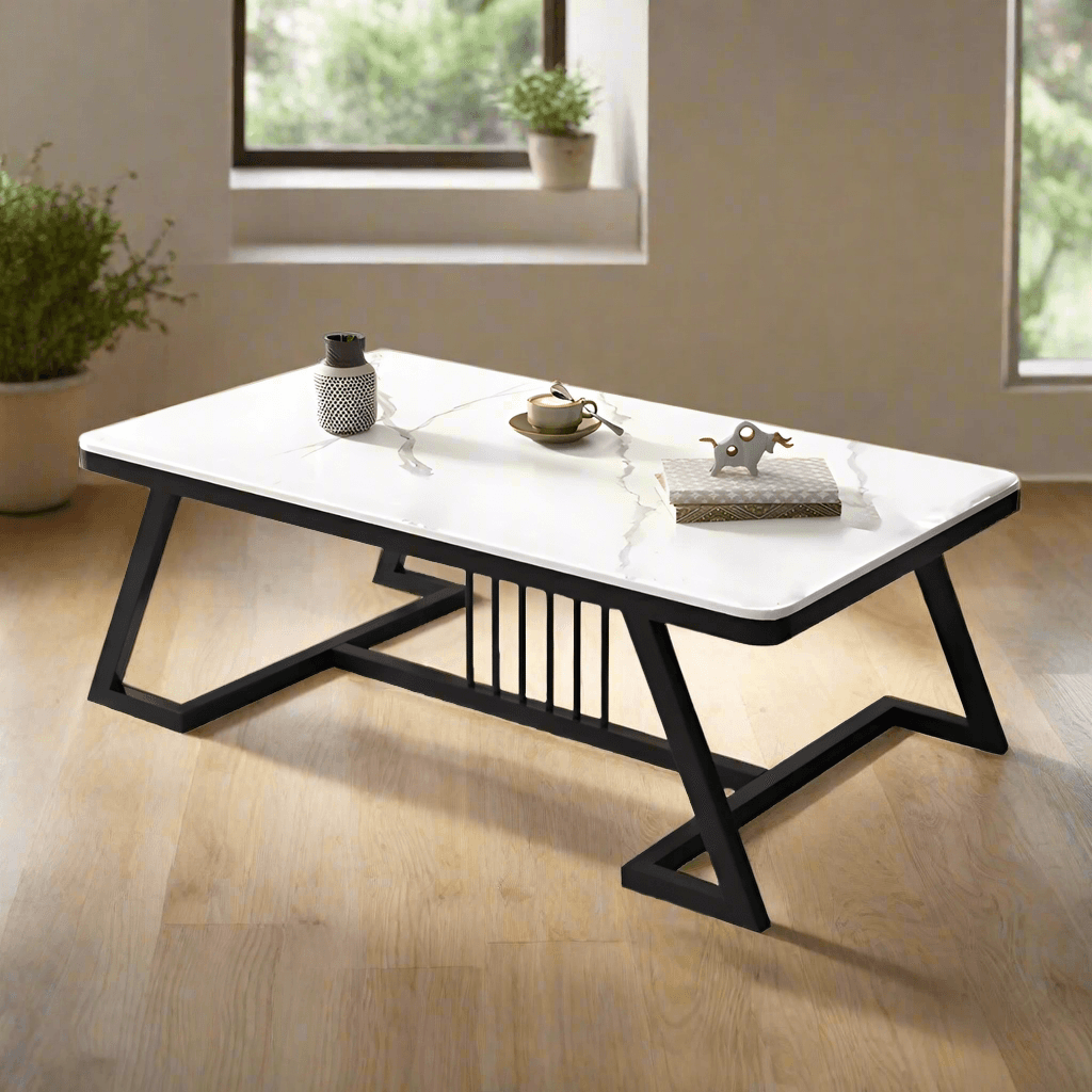Wooden Twist Klyvorn Stylish Rectangular Coffee Table with Marble-Like Finish Modern & Elegant for Living Room Decor - Wooden