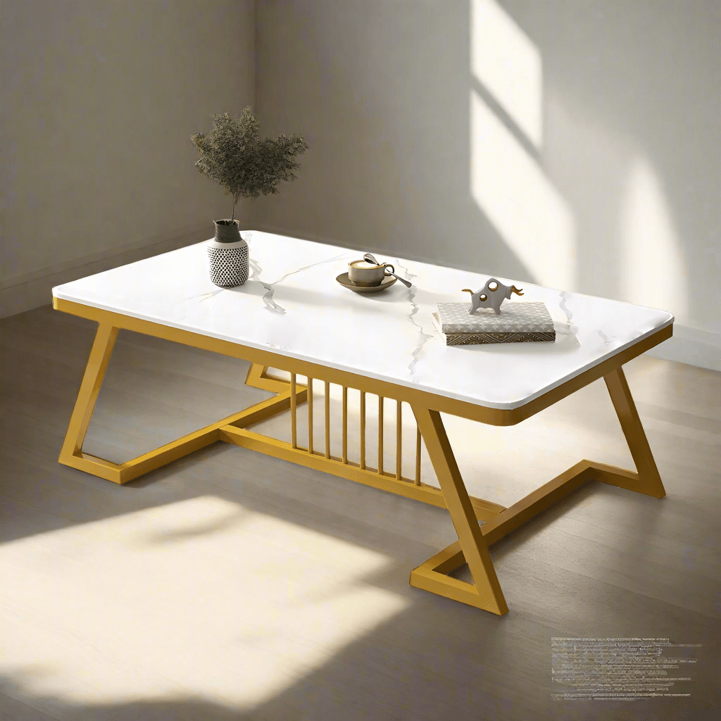 Wooden Twist Klyvorn Stylish Rectangular Coffee Table with Marble-Like Finish Modern & Elegant for Living Room Decor - Wooden