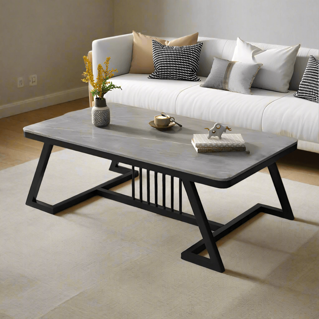 Wooden Twist Klyvorn Stylish Rectangular Coffee Table with Marble-Like Finish Modern & Elegant for Living Room Decor - Wooden