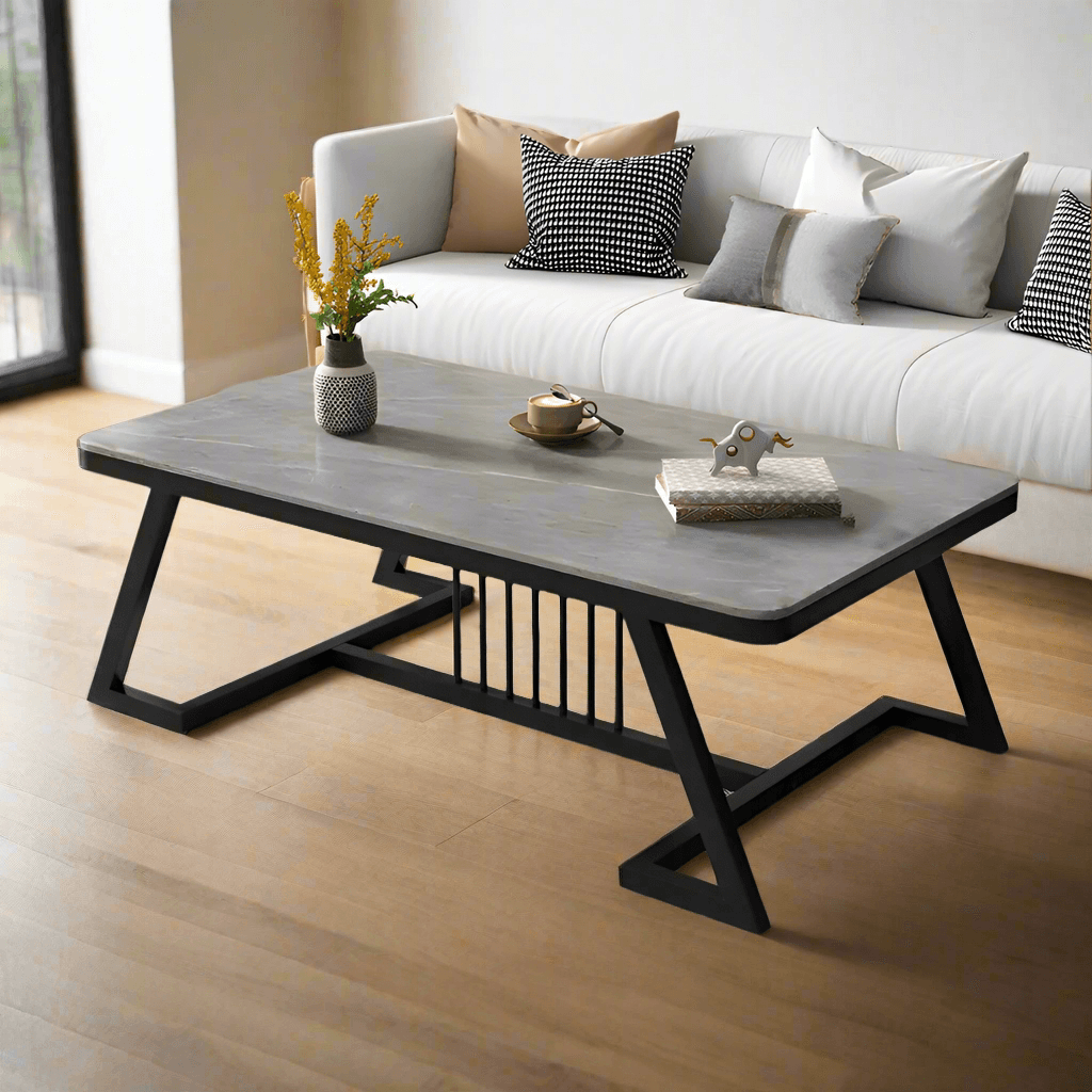 Wooden Twist Klyvorn Stylish Rectangular Coffee Table with Marble-Like Finish Modern & Elegant for Living Room Decor - Wooden