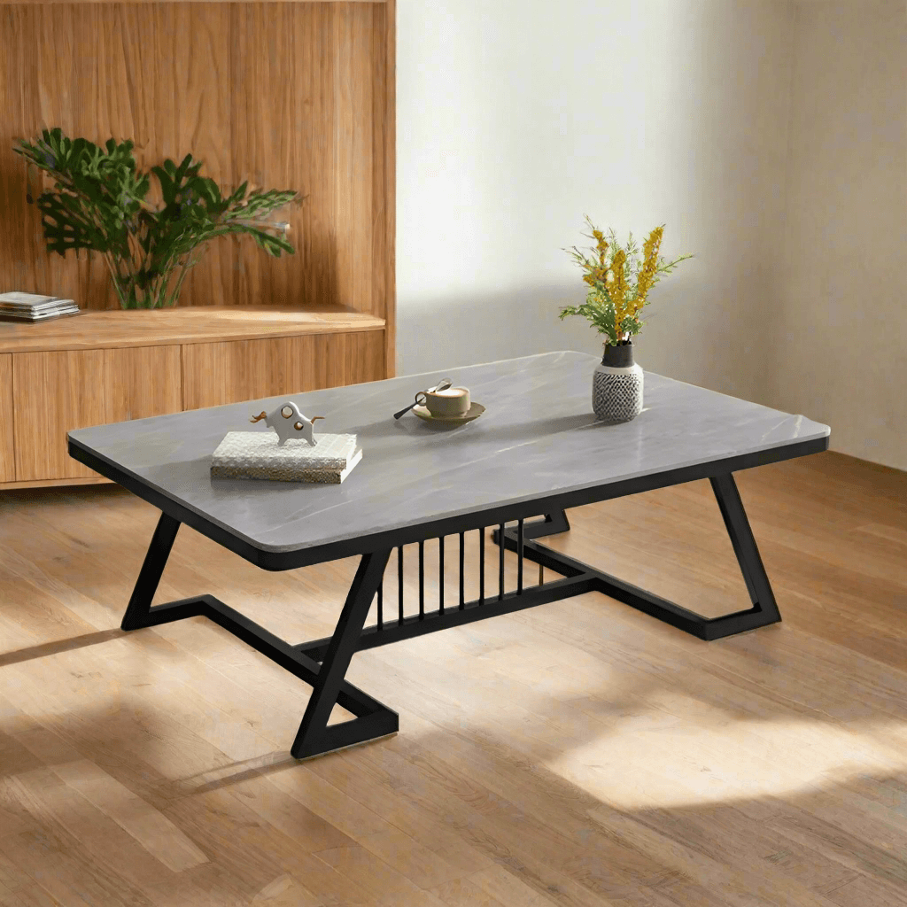 Wooden Twist Klyvorn Stylish Rectangular Coffee Table with Marble-Like Finish Modern & Elegant for Living Room Decor - Wooden
