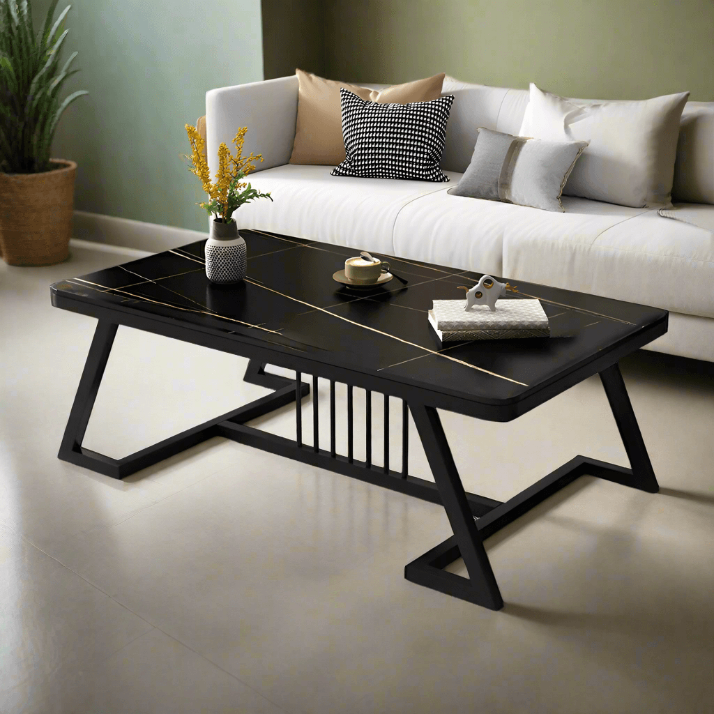 Wooden Twist Klyvorn Stylish Rectangular Coffee Table with Marble-Like Finish Modern & Elegant for Living Room Decor - Wooden