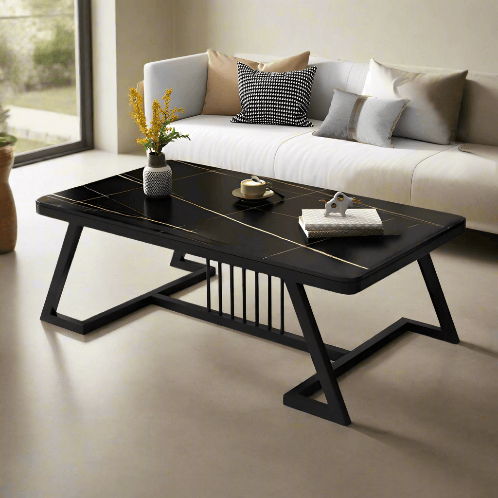 Wooden Twist Klyvorn Stylish Rectangular Coffee Table with Marble-Like Finish Modern & Elegant for Living Room Decor - Wooden