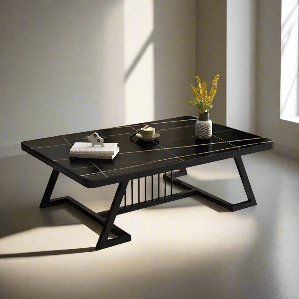 Wooden Twist Klyvorn Stylish Rectangular Coffee Table with Marble-Like Finish Modern & Elegant for Living Room Decor - Wooden