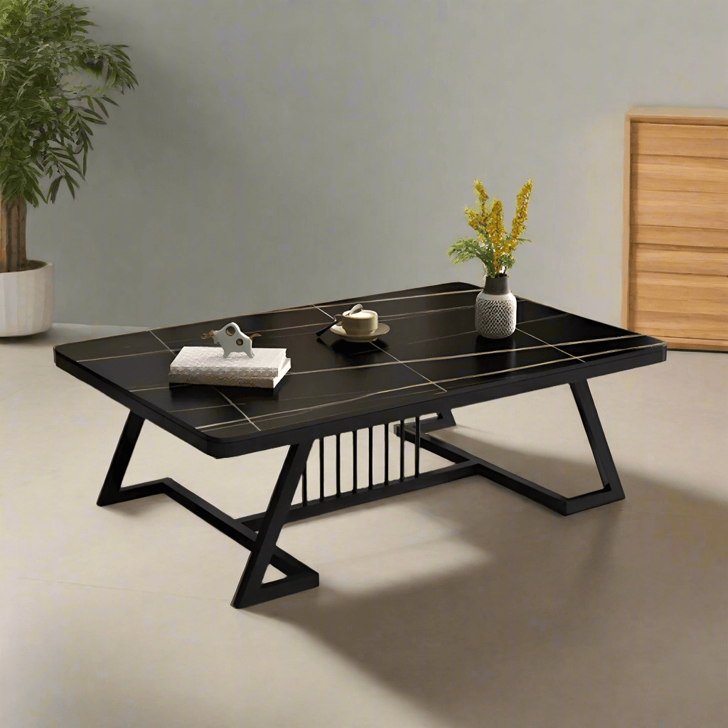Wooden Twist Klyvorn Stylish Rectangular Coffee Table with Marble-Like Finish Modern & Elegant for Living Room Decor - Wooden