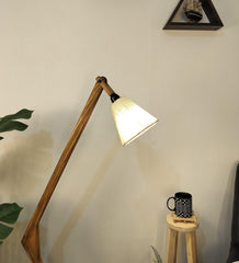 Emphasis Wooden Floor Lamp with Brown Base and Beige Fabric Lampshade - WoodenTwist