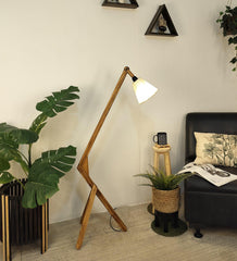 Emphasis Wooden Floor Lamp with Brown Base and Beige Fabric Lampshade - WoodenTwist