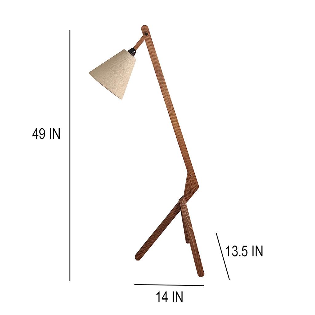 Emphasis Wooden Floor Lamp with Brown Base and Beige Fabric Lampshade - WoodenTwist