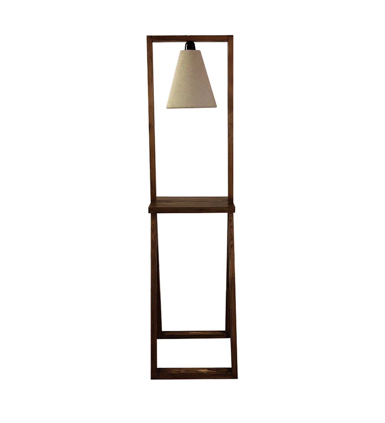 Euphoria Wooden Floor Lamp with Brown Base and Beige Fabric Lampshade - WoodenTwist