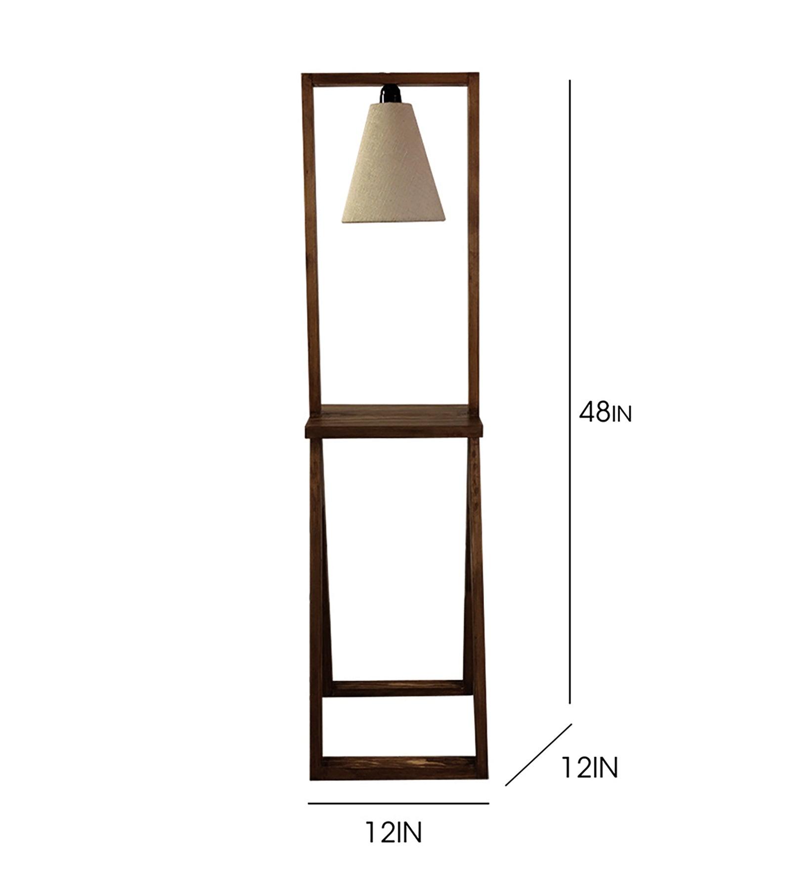 Euphoria Wooden Floor Lamp with Brown Base and Beige Fabric Lampshade - WoodenTwist