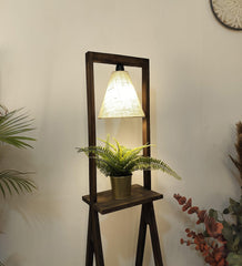 Euphoria Wooden Floor Lamp with Brown Base and Beige Fabric Lampshade - WoodenTwist