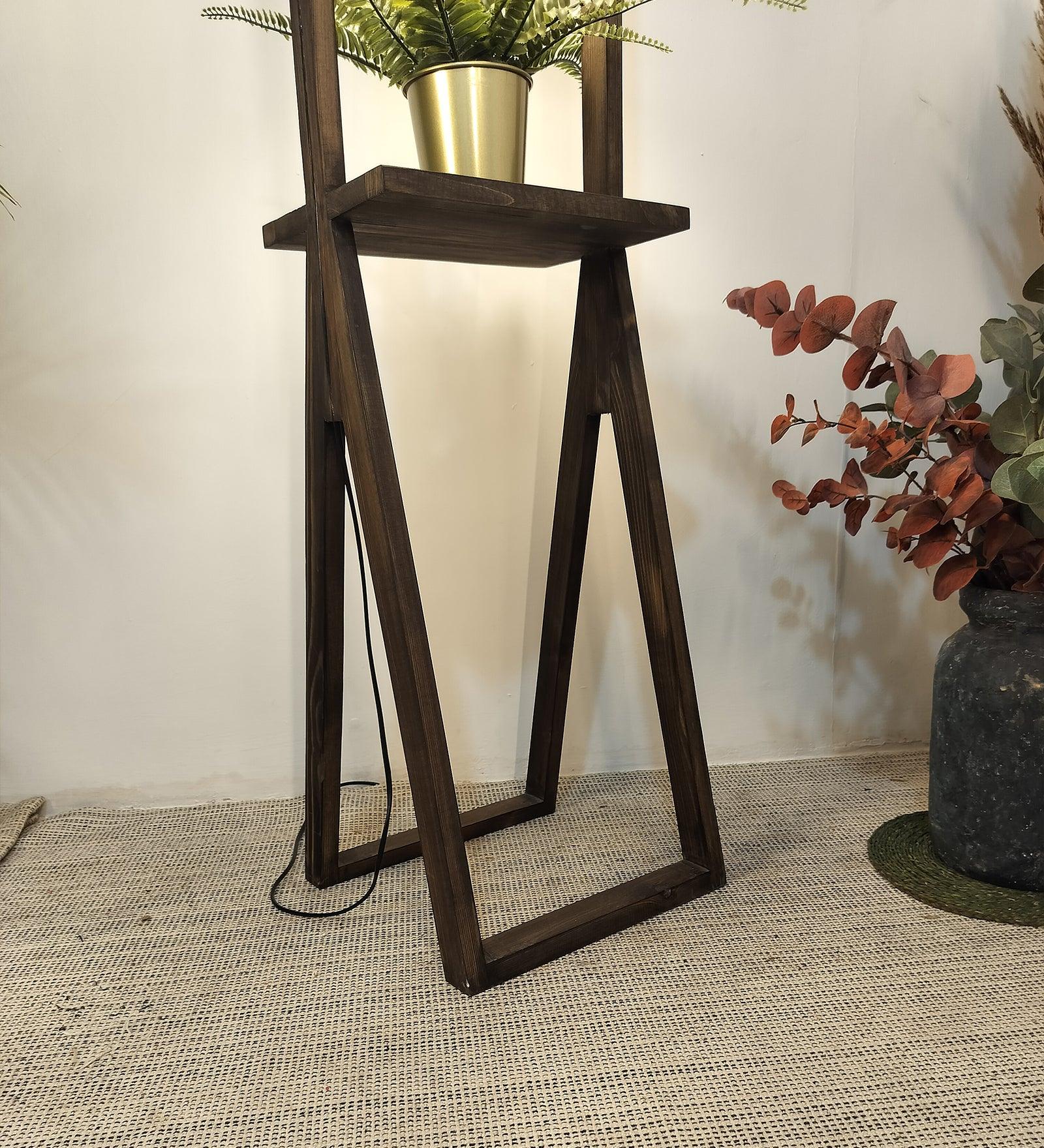 Euphoria Wooden Floor Lamp with Brown Base and Beige Fabric Lampshade - WoodenTwist