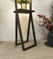 Euphoria Wooden Floor Lamp with Brown Base and Beige Fabric Lampshade - WoodenTwist