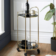 Luxurious Round Trolley with Black Glass Top