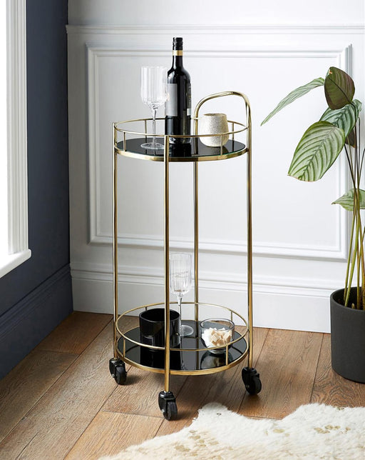 Luxurious Round Trolley with Black Glass Top