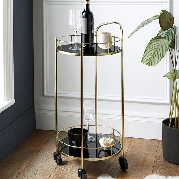 Luxurious Round Trolley with Black Glass Top