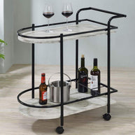 Modern Black Oval Trolley with Marble Top - Front View