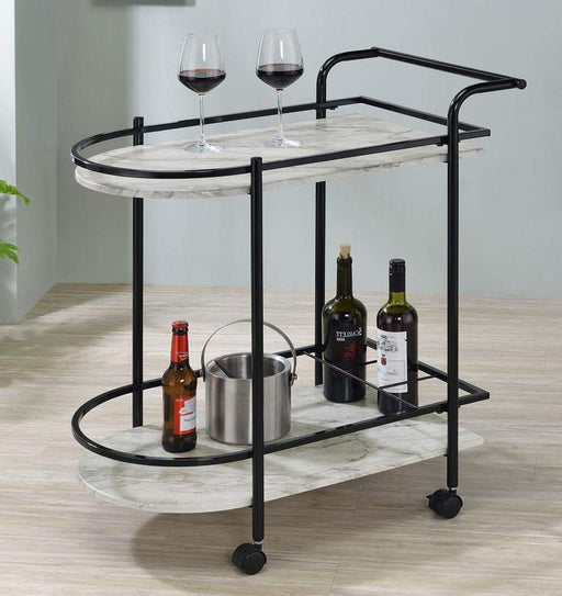 Modern Black Oval Trolley with Marble Top - Front View