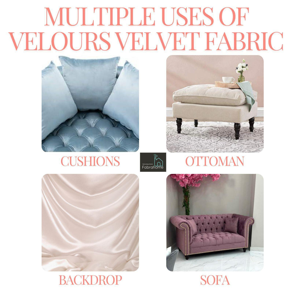 Fabrahome Velours Velvet Solid Dyed Fabric Decorative Soft Smooth Silky Cloth for Sofa, Furnishing, Upholstery, Curtains, Cus