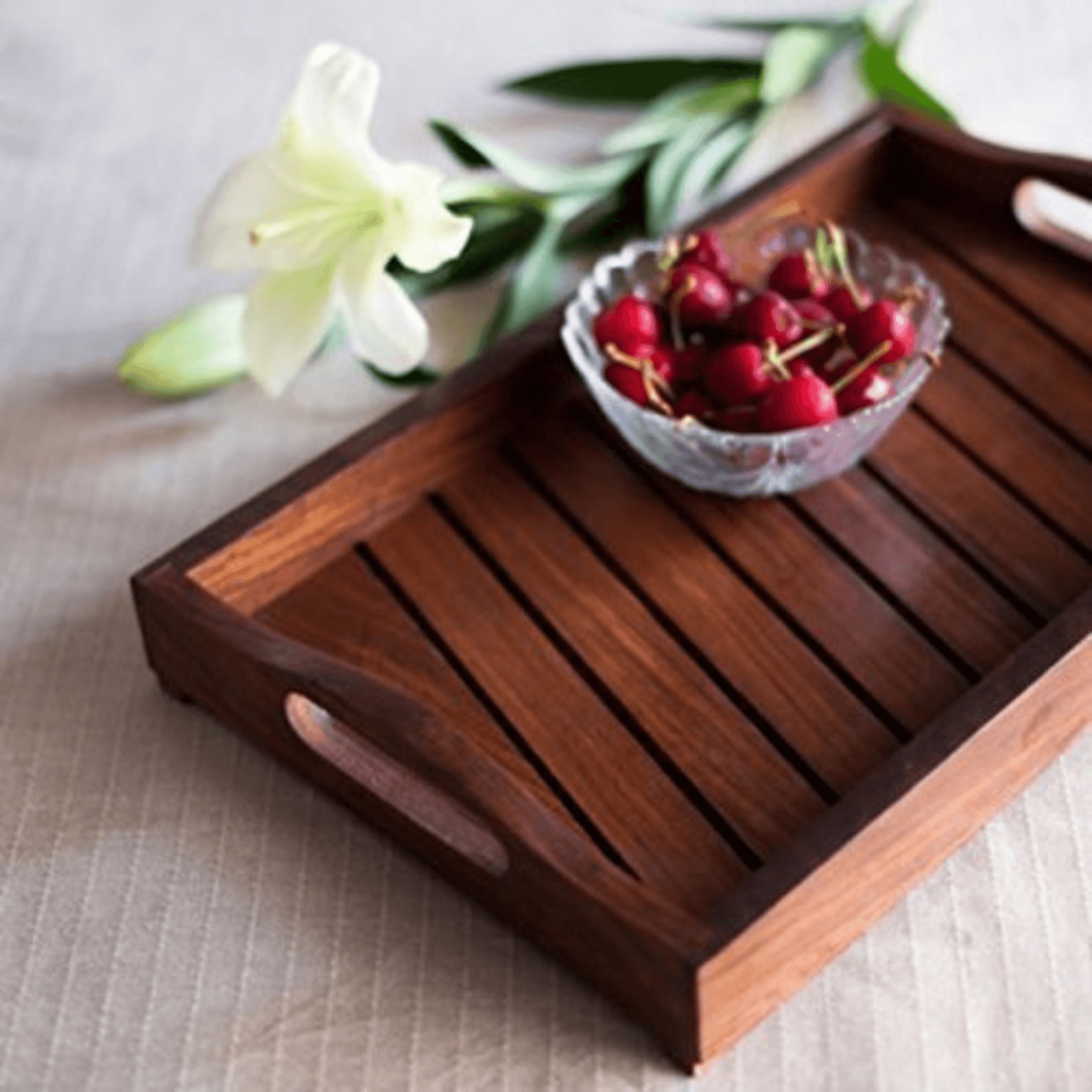 Sheesham wood engraved serving tray - full view