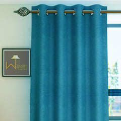 Fabrahome Light Filtering 4.5 Ft Jute Fabric Window Curtain ( Blue ) - WoodenTwist