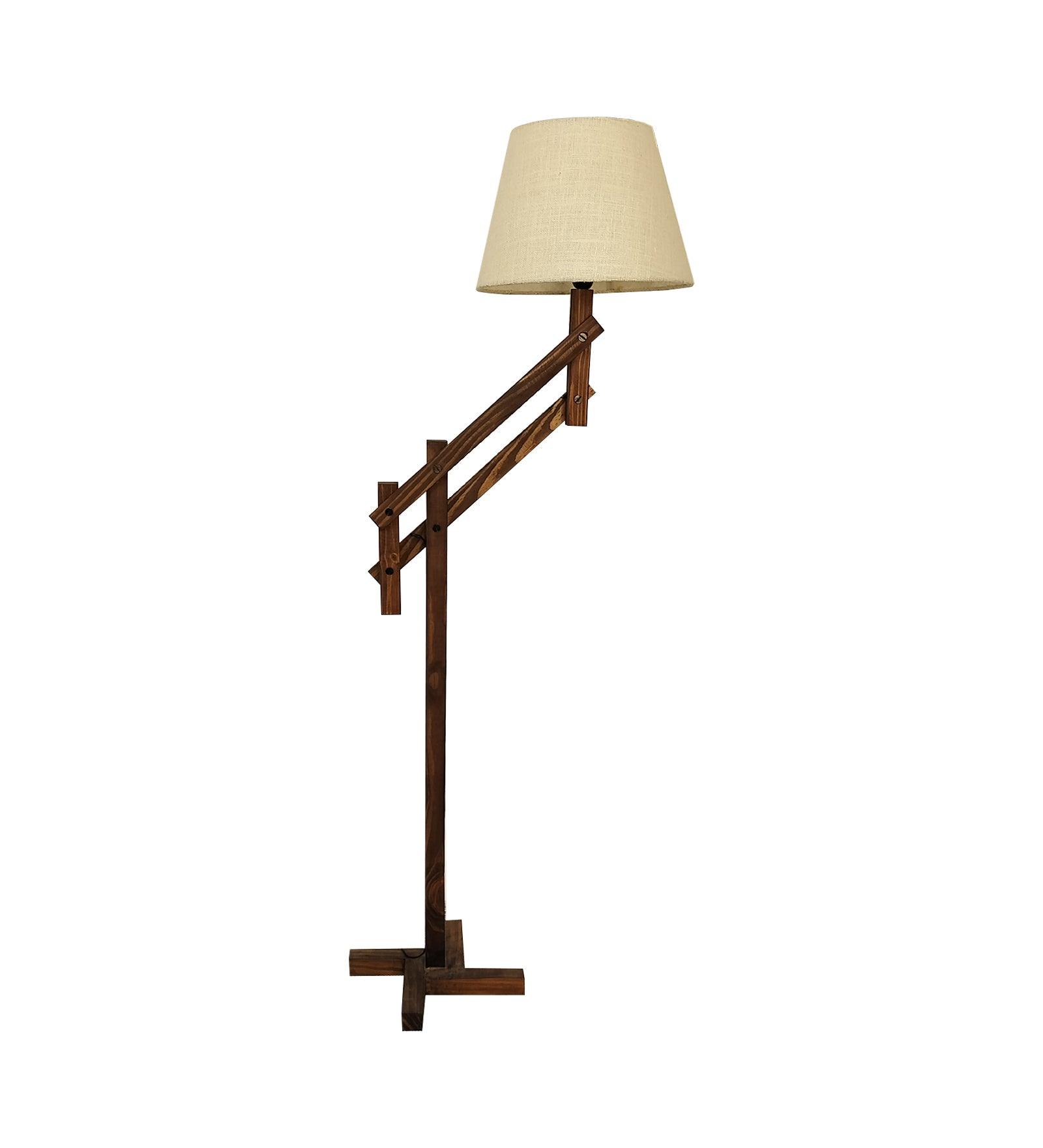 Flamingo Wooden Floor Lamp with Brown Base and Beige Fabric Lampshade - WoodenTwist