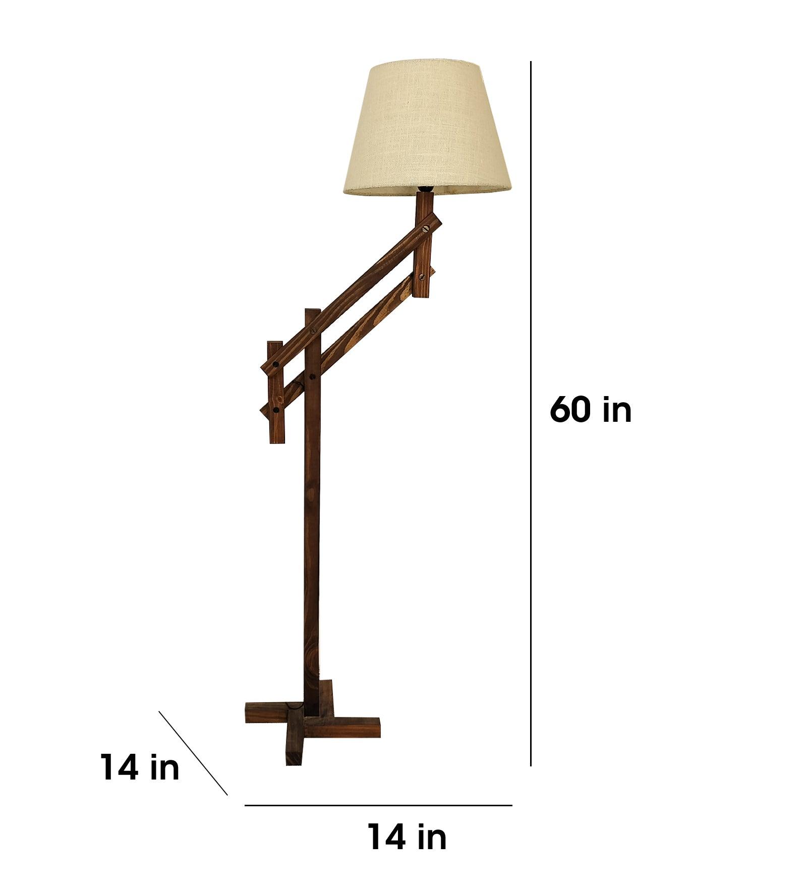 Flamingo Wooden Floor Lamp with Brown Base and Beige Fabric Lampshade - WoodenTwist