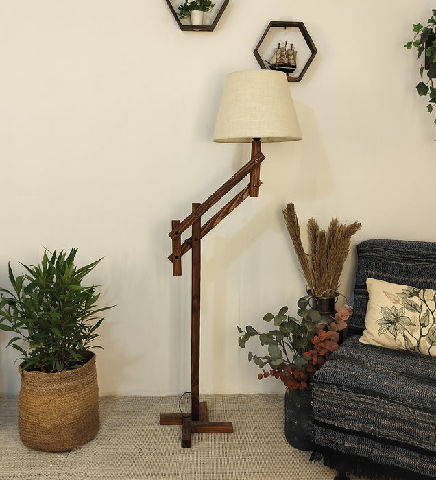 Flamingo Wooden Floor Lamp with Brown Base and Beige Fabric Lampshade - WoodenTwist