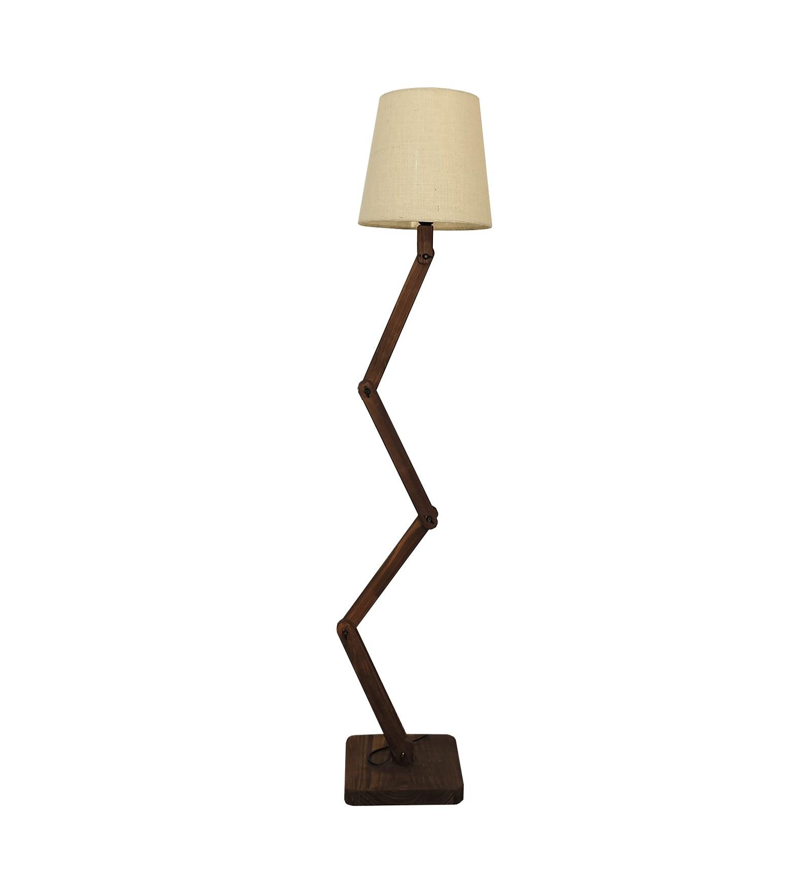 Flex Wooden Floor Lamp with Brown Base and Beige Fabric Lampshade - WoodenTwist