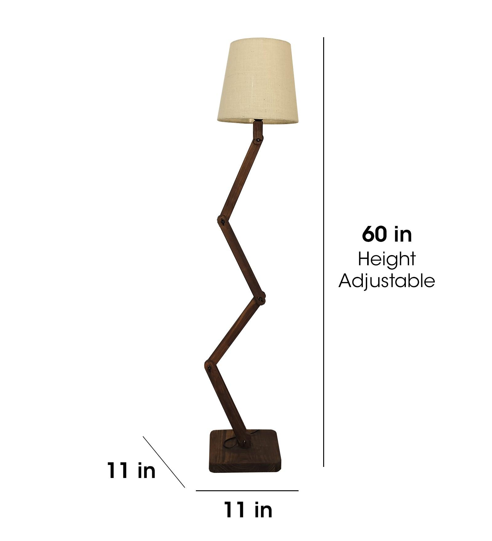 Flex Wooden Floor Lamp with Brown Base and Beige Fabric Lampshade - WoodenTwist