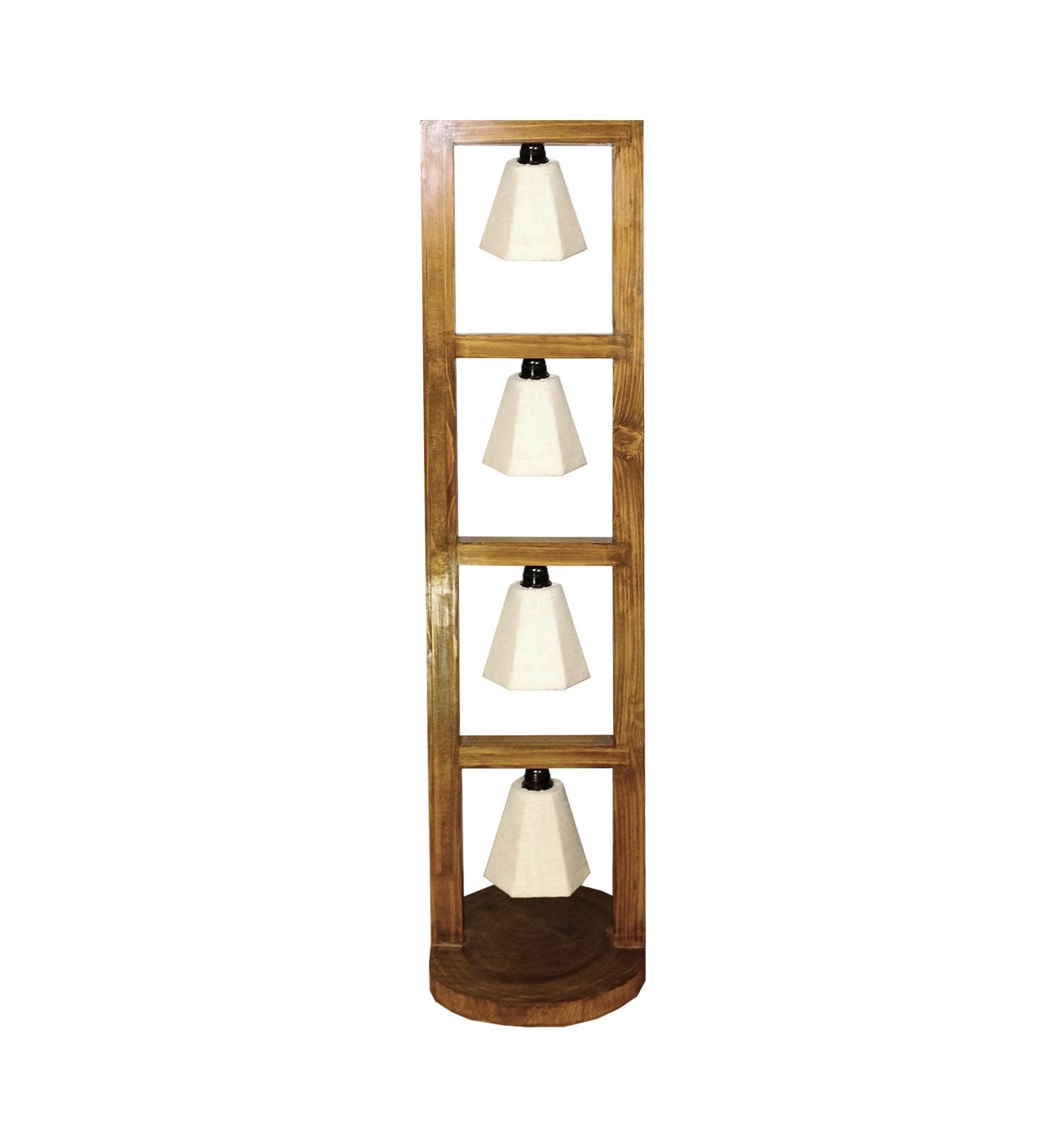 Florent Wooden Floor Lamp with Brown Base and Jute Fabric Lampshade - WoodenTwist