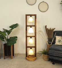 Florent Wooden Floor Lamp with Brown Base and Jute Fabric Lampshade - WoodenTwist