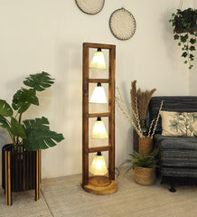 Florent Wooden Floor Lamp with Brown Base and Jute Fabric Lampshade - WoodenTwist