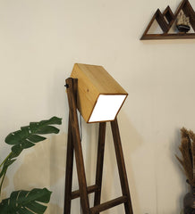 Focal Wooden Floor Lamp with Brown Base and Beige Wooden Lampshade - WoodenTwist