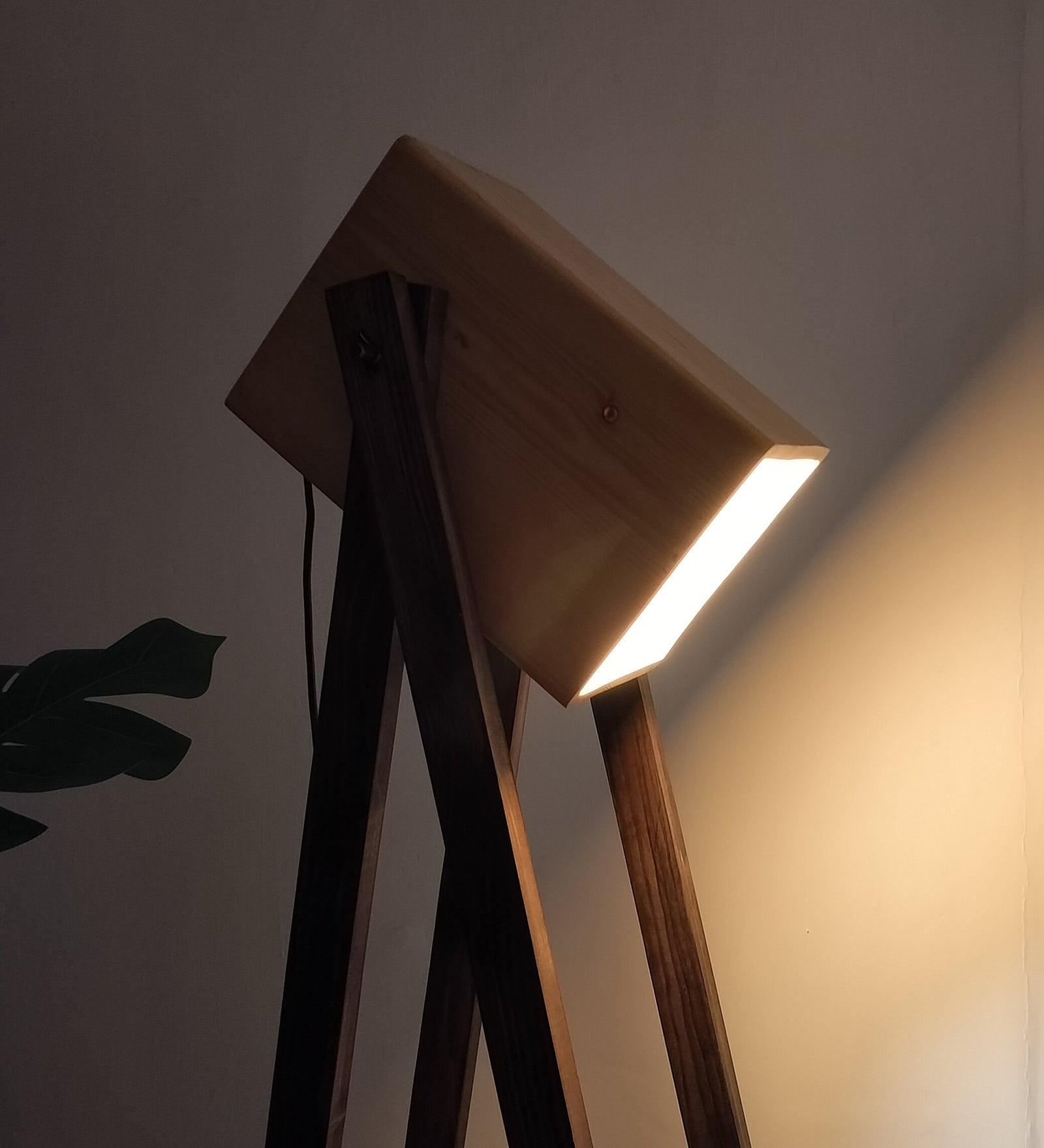 Focal Wooden Floor Lamp with Brown Base and Beige Wooden Lampshade - WoodenTwist