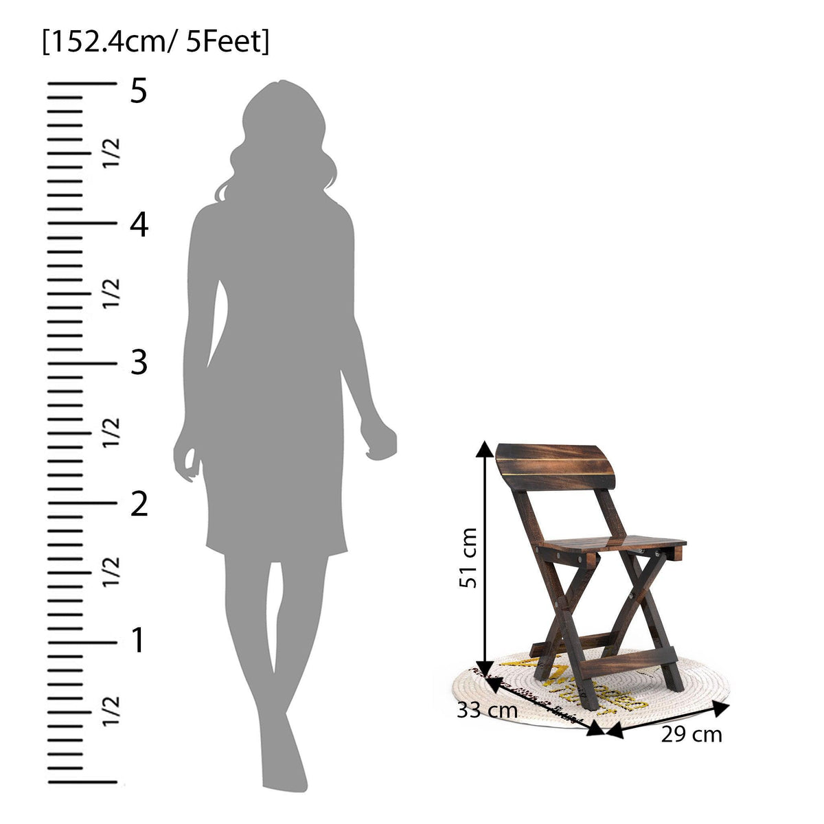 Antique Mango Wood Chair for Kids - Size Dimensions Diagram