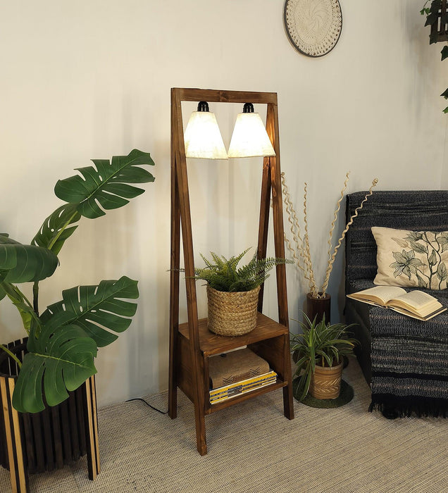 Francis Wooden Floor Lamp with Brown Base and Jute Fabric Lampshade - WoodenTwist