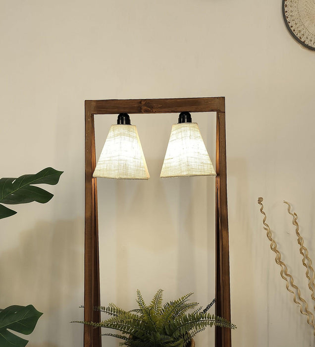 Francis Wooden Floor Lamp with Brown Base and Jute Fabric Lampshade - WoodenTwist