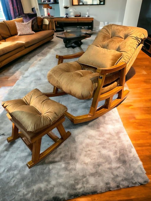 Wooden Rocking Chair Colonial and Traditional Super Comfortable Cushion And With Footrest (Natural Polish) - WoodenTwist