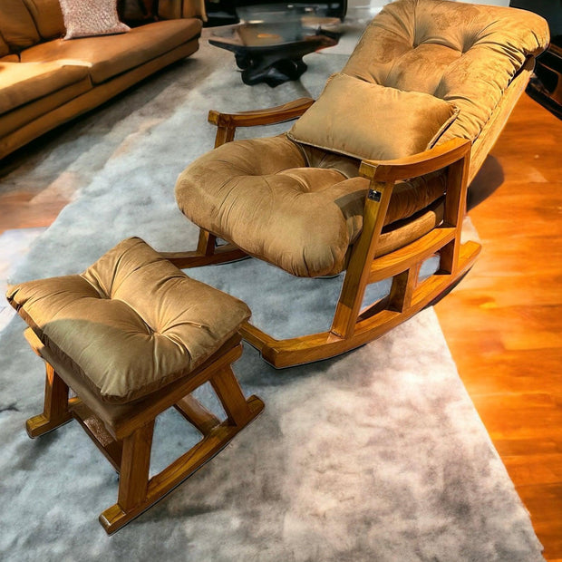 Wooden Rocking Chair Colonial and Traditional Super Comfortable Cushion And With Footrest (Natural Polish) - WoodenTwist