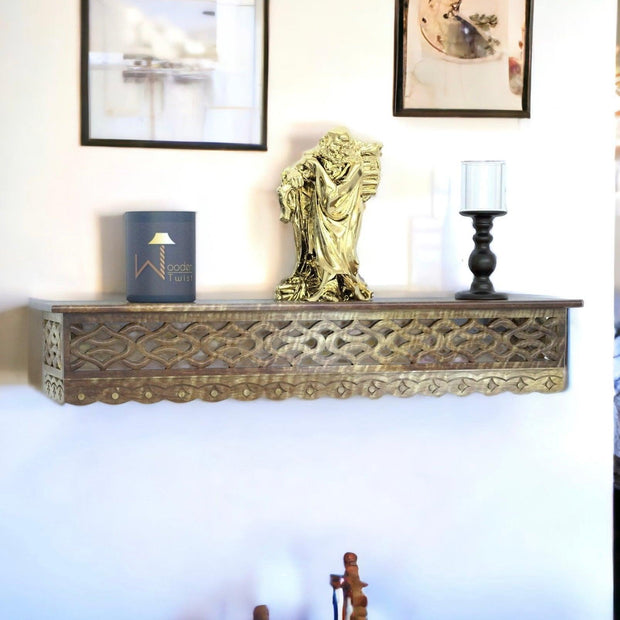 Onlineshoppee Wooden Fancy Hand Carved Wall Shelf with Jali Work - WoodenTwist