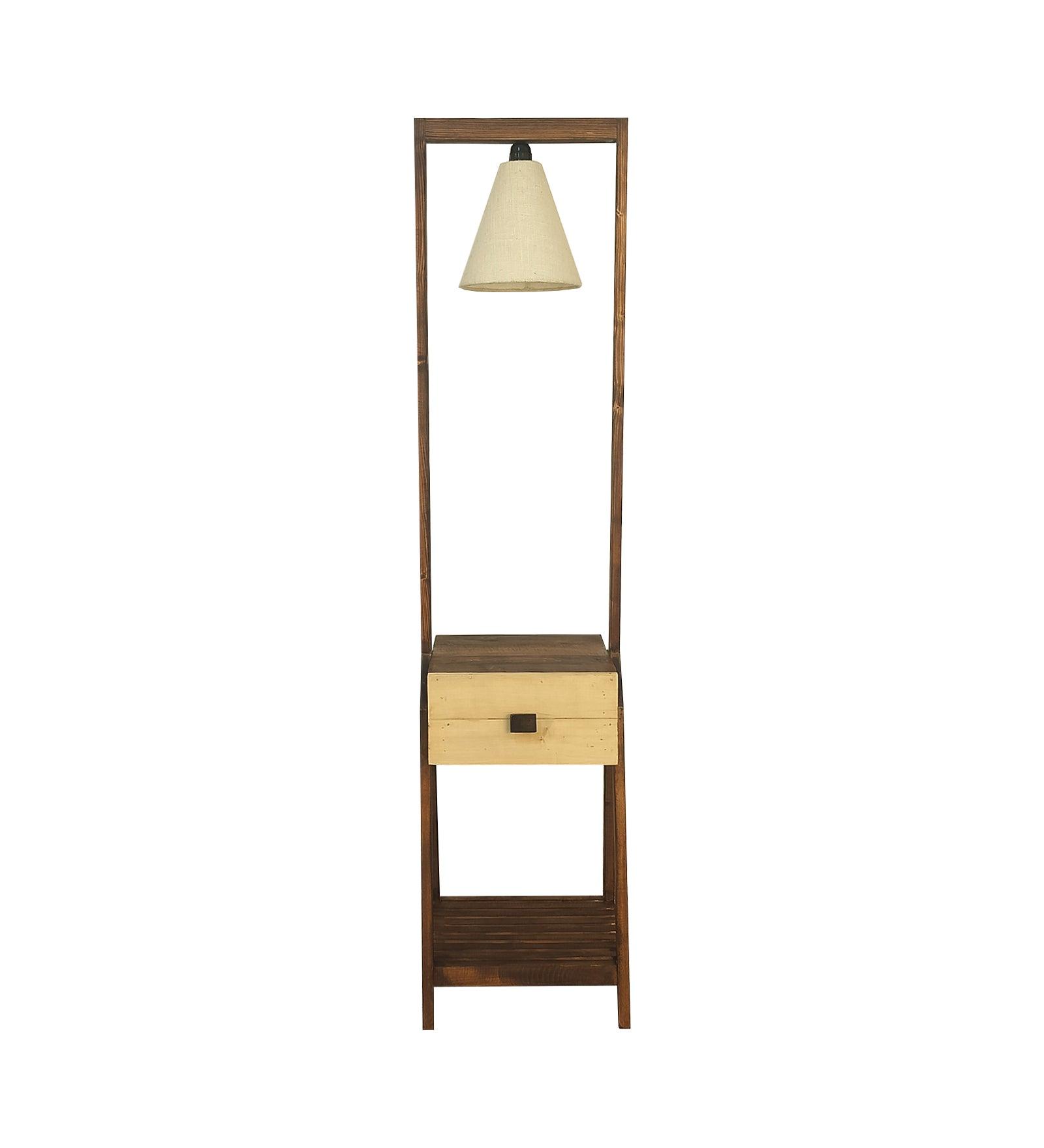 Gabrielle Wooden Floor Lamp with Brown Base and Jute Fabric Lampshade - WoodenTwist