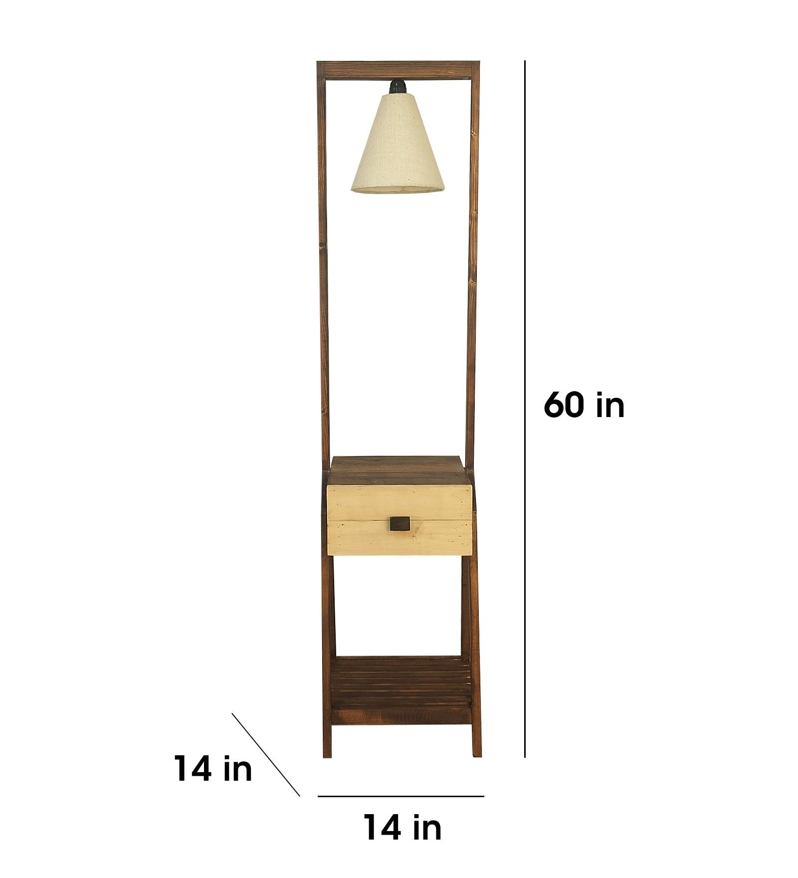 Gabrielle Wooden Floor Lamp with Brown Base and Jute Fabric Lampshade - WoodenTwist