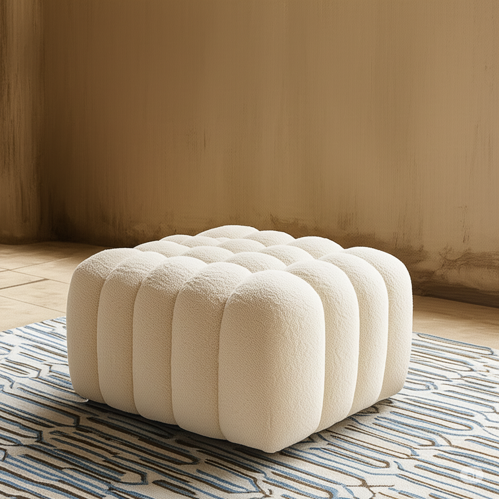 Wooden Twist Laruz Modern Tufted Design Footrest Pouf & Ottoman Bench In Soft Fabric