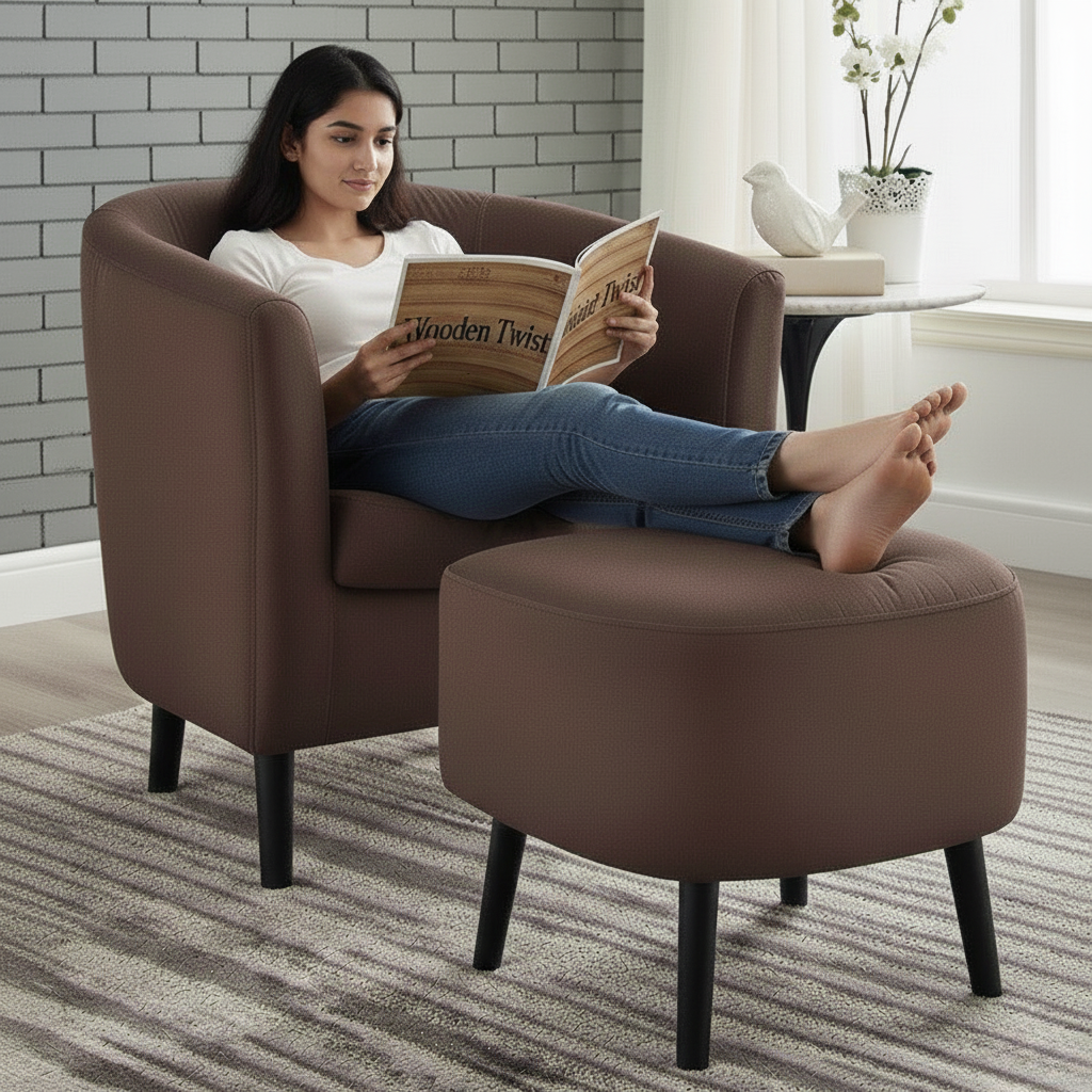 Wooden Twist Nexus Teak Wood Sleeper Chair with Ottoman Stool For Living Room - WoodenTwist