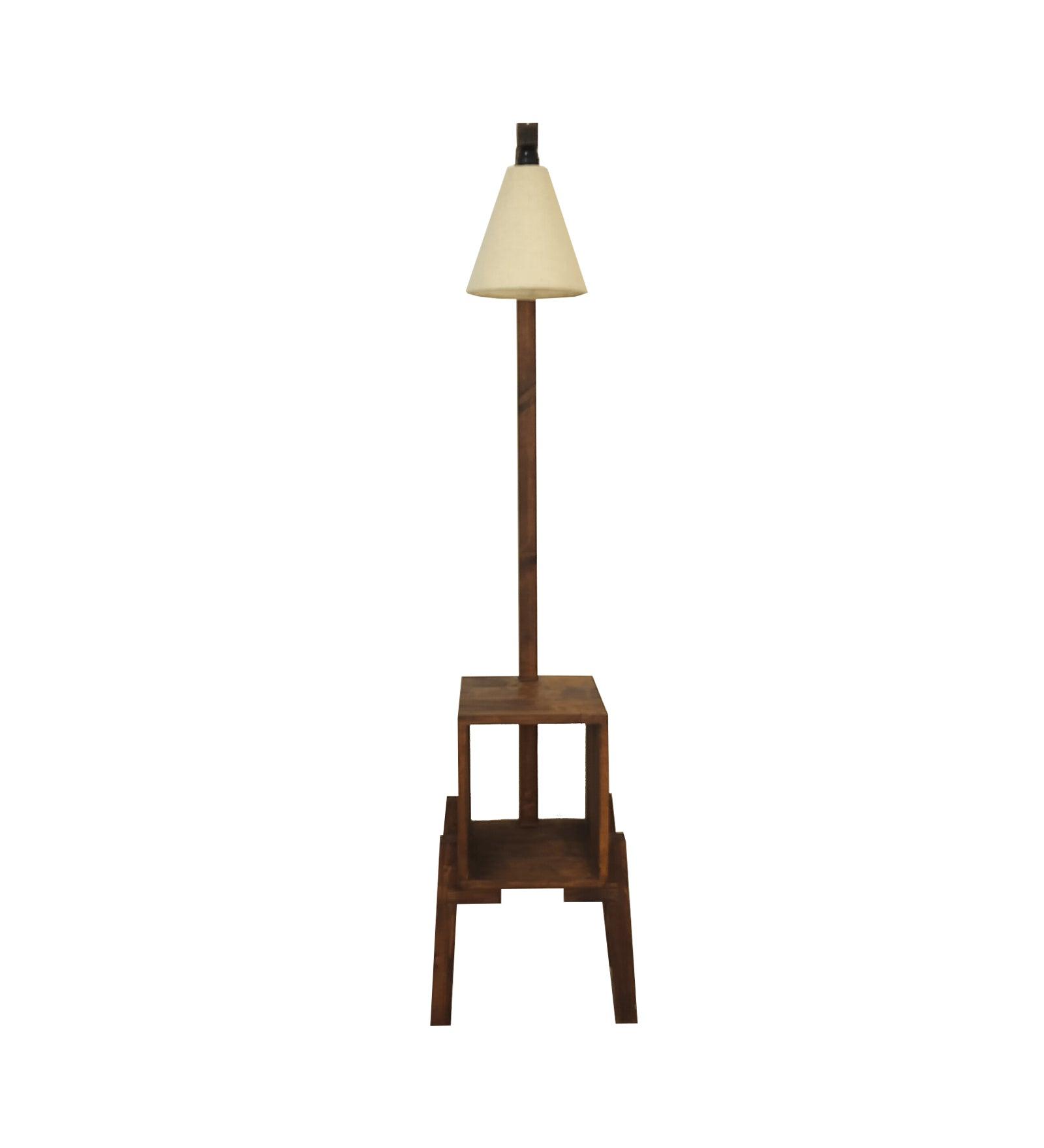 Gerard Wooden Floor Lamp with Brown Base and Jute Fabric Lampshade - WoodenTwist